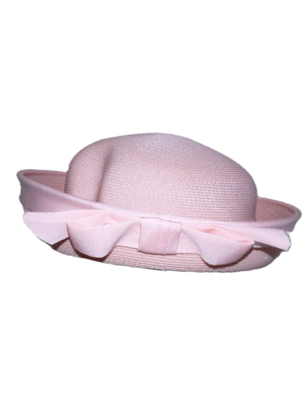 Vintage pink women's spring summer woven hat with bow on back fits 21.5" head